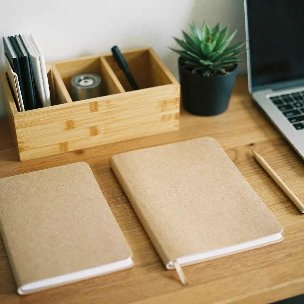 Sustainable home office workspace with natural materials